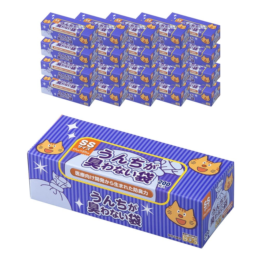 うんちが臭わない袋ＢＯＳ　ネコ用箱型ＳＳサイズ　２００枚入　×２０個セット ＳＳサイズ×２０個セット