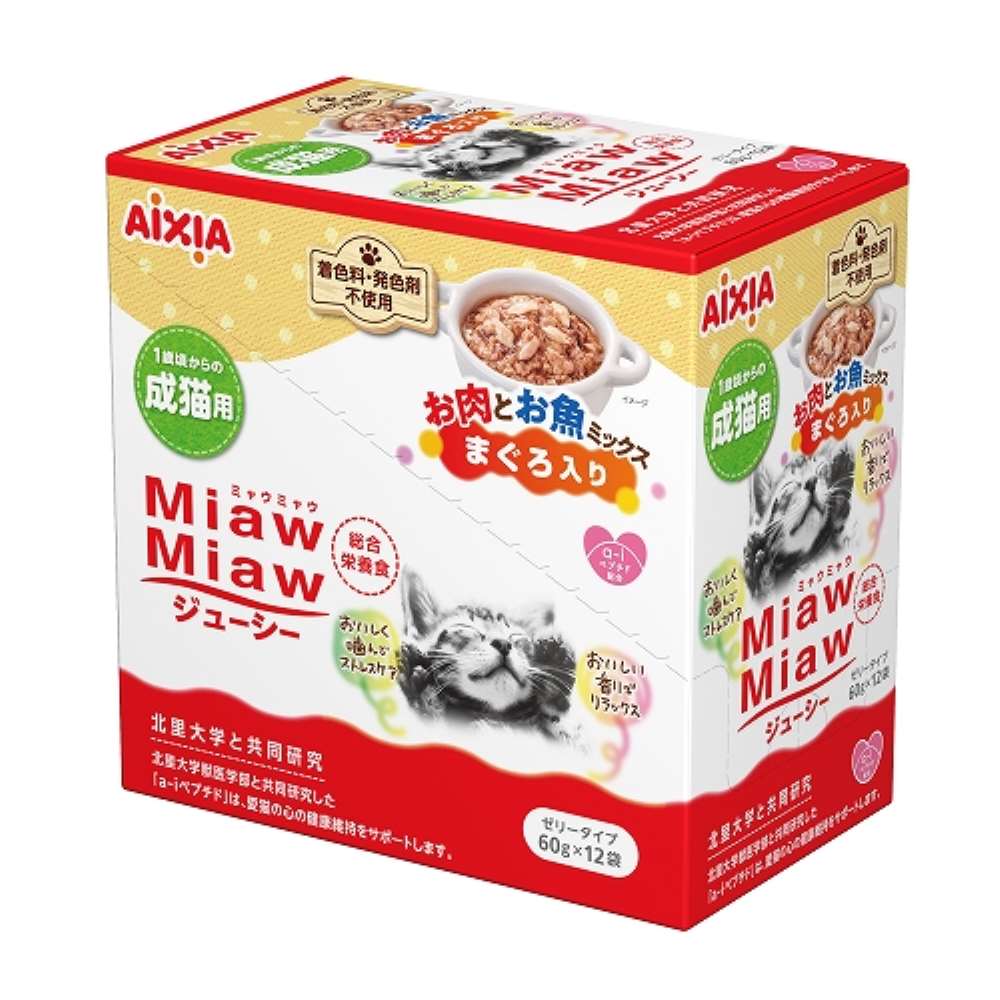 ＭｉａｗＭｉａｗジューシー　お肉とお魚ミックス　まぐろ入り　１２Ｐ お肉とお魚ミックス まぐろ入り12P