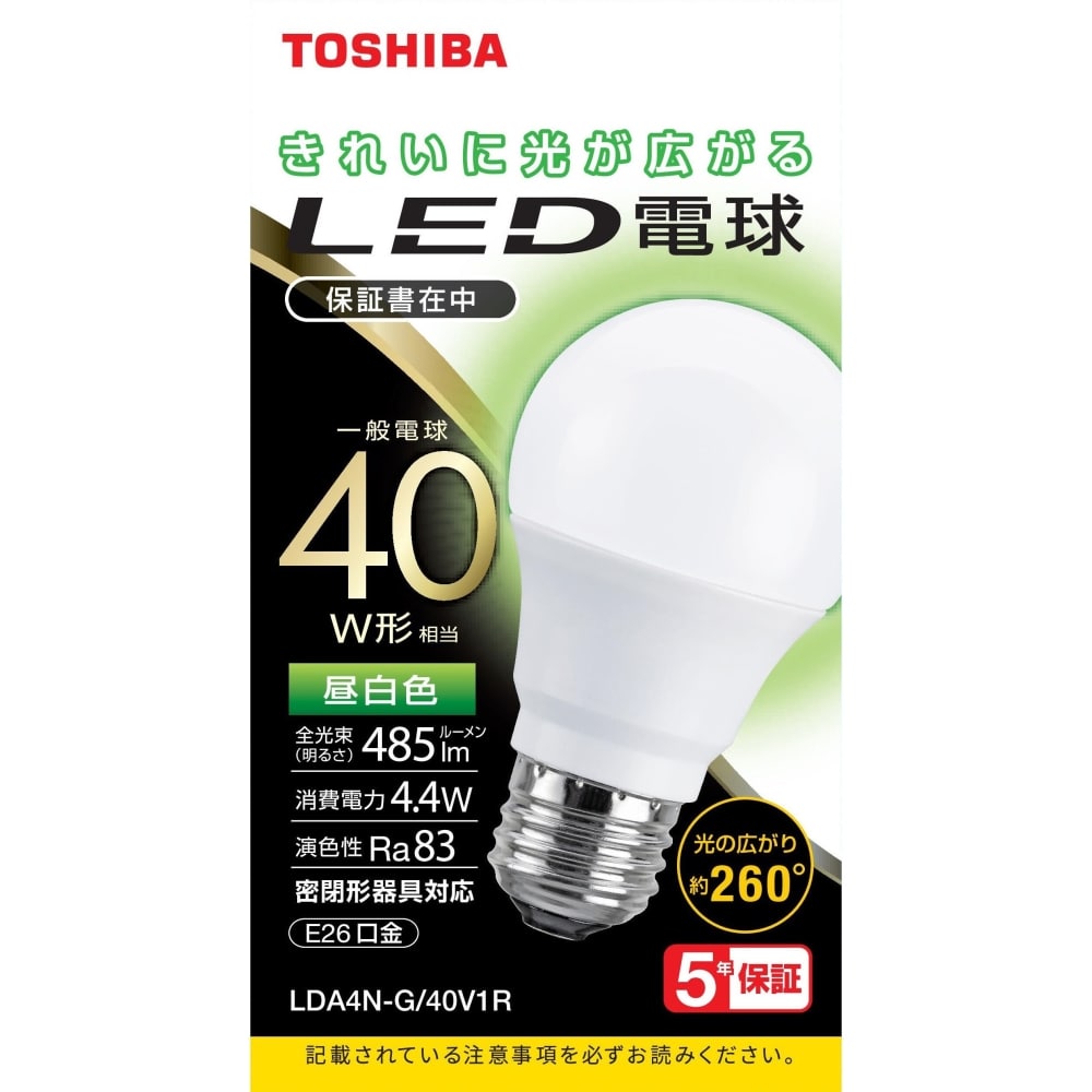 東芝電池　ＬＥＤ電球４０Ｗ昼白　ＬＤＡ４Ｎ－Ｇ／４０Ｖ１Ｒ 40W　昼白