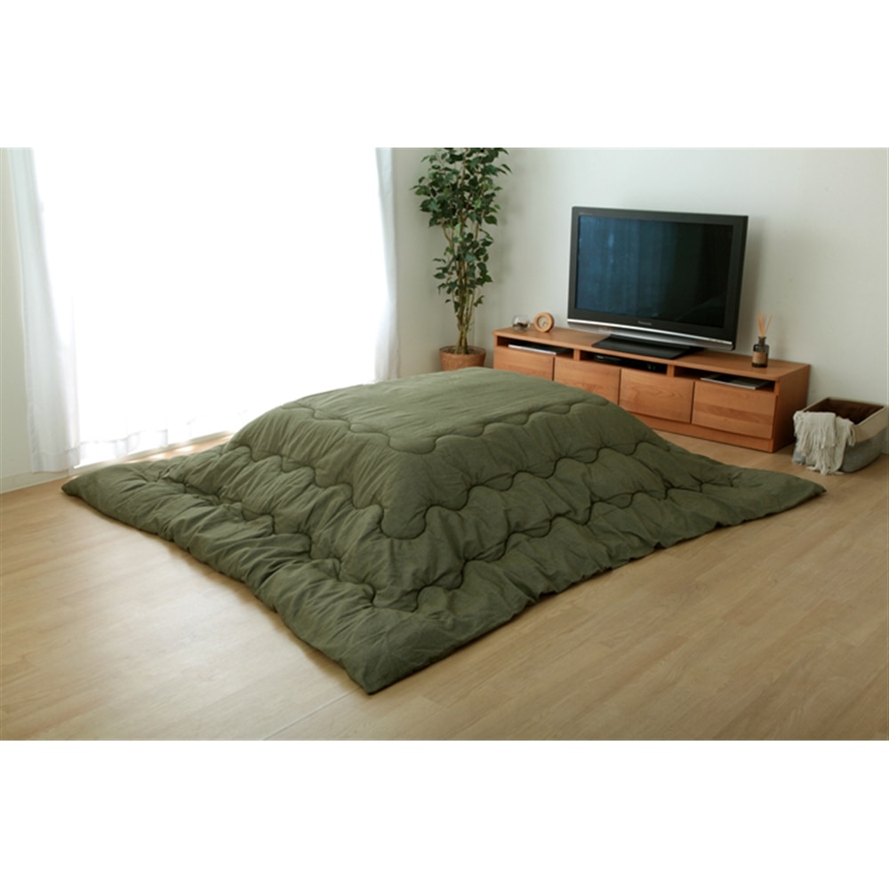 イケヒコ・コーポレーション(IKEHIKO)　こたつ布団 長方形 掛け単品 デニム  カーキ 約205×285cm（厚掛けタイプ） 　「先染めデニム 掛け」