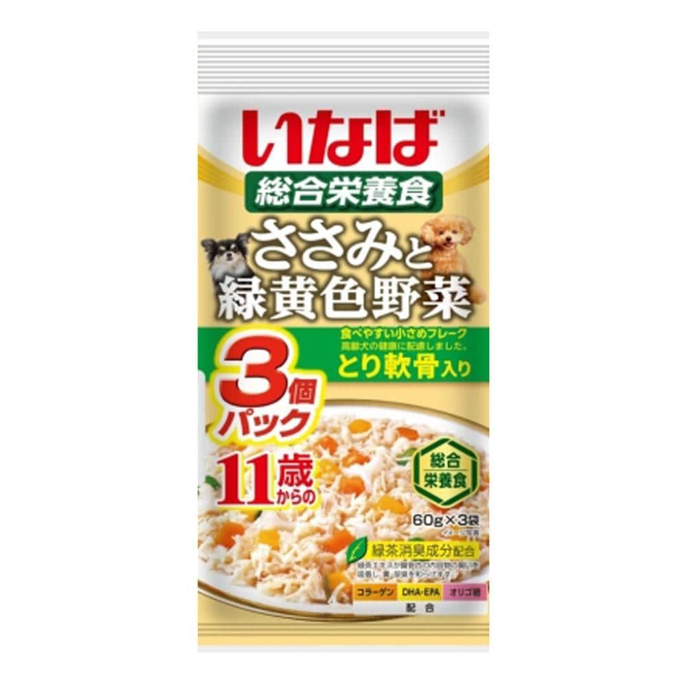 いなば食品　いなば　ささみと緑黄色野菜　１１歳からのとり軟骨入り　６０ｇ×３袋