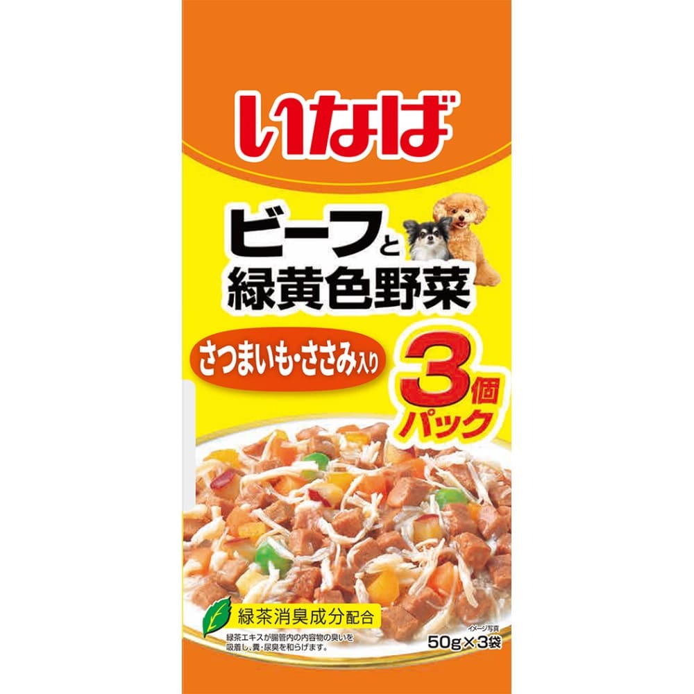 いなば食品　ビーフと緑黄色野菜　さつまいも・ささみ入り ５０ｇ×３Ｐ