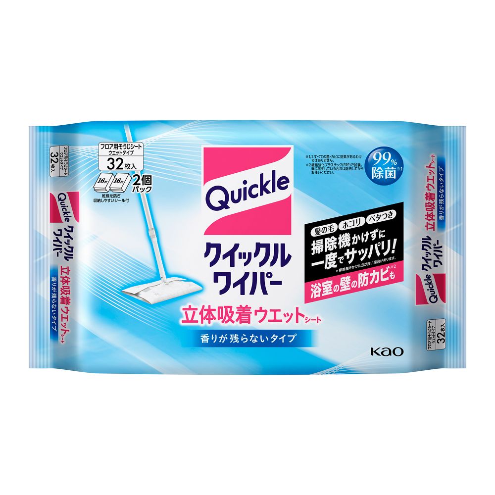 花王　クイックルワイパー　立体吸着ウエットシート　香りが残らないタイプ　32枚入　×10個セット 香りが残らない32枚×10個セット