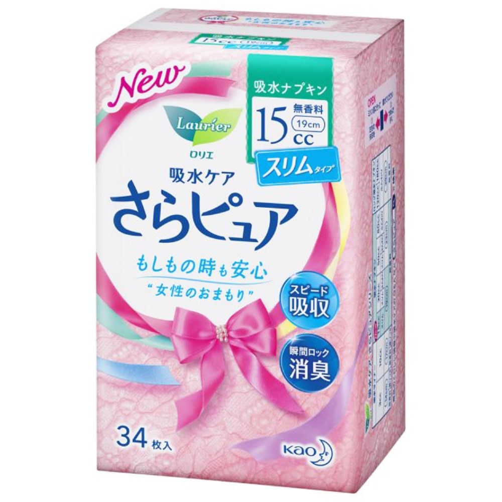 花王　ロリエ　さらピュア　スリムタイプ　１５ｃｃ　吸水ナプキン　［３４枚入］