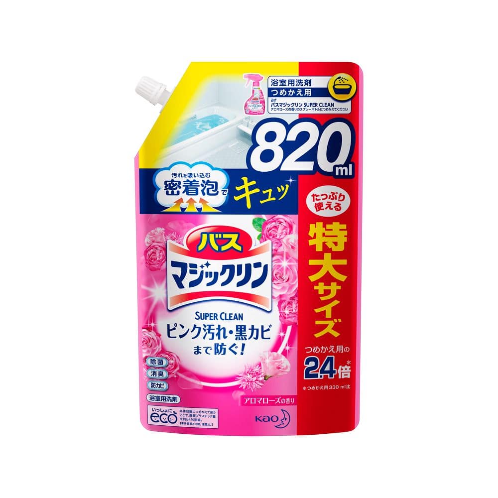 花王　バスマジックリン　泡立ちスプレー　ＳＵＰＥＲ　ＣＬＥＡＮ　アロマローズの香り　［つめかえ用８２０ｍｌ］