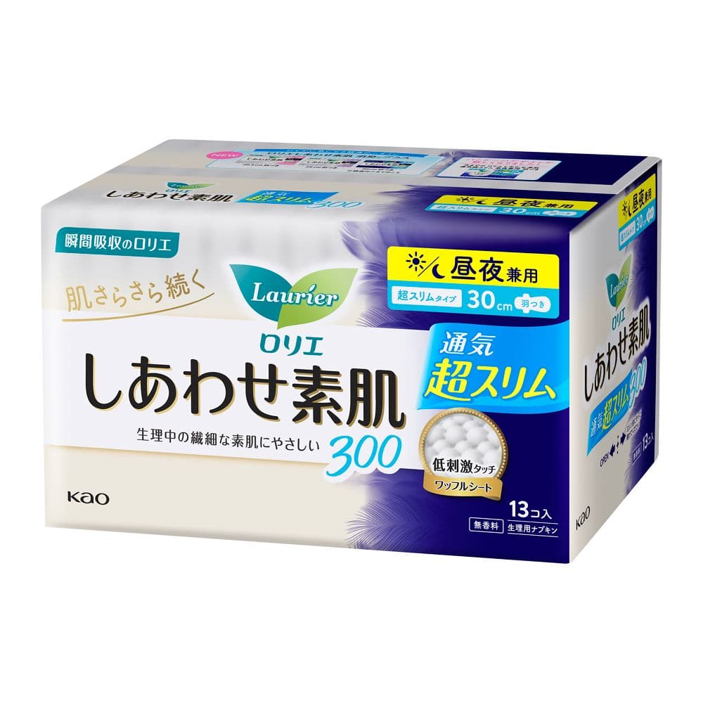 花王 ロリエ しあわせ素肌 通気超スリム 昼夜兼用３０ｃｍ 羽つき １３個