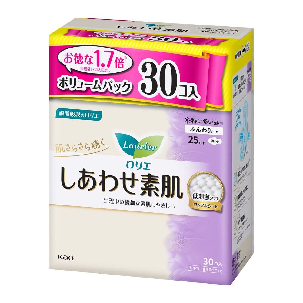 ロリエ　しあわせ素肌　ボリュームパック　特に多い昼用２５ｃｍ　羽つき　３０個 特に多い昼用２５ｃｍ　羽つき　３０個