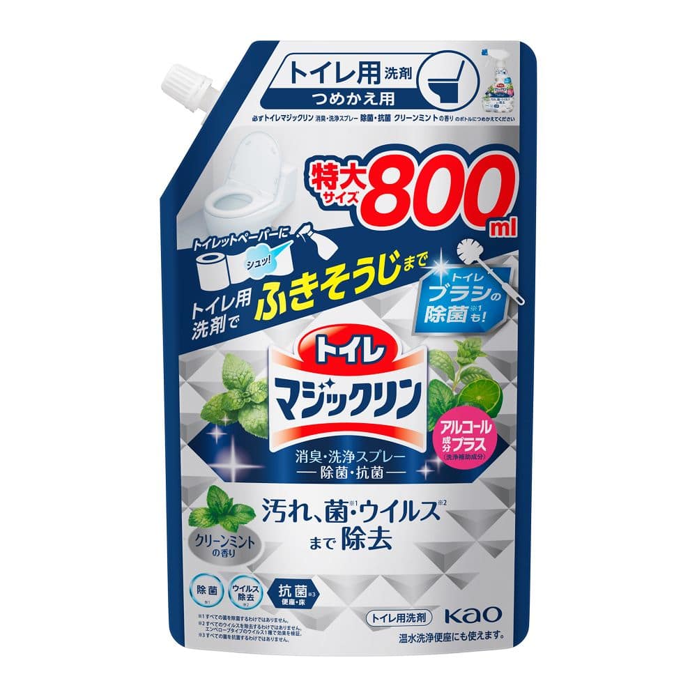 花王　トイレマジックリン消臭・洗浄スプレー　除菌・抗菌  クリーンミントの香り　つめかえ用　８００ｍｌ つめかえ用800ml