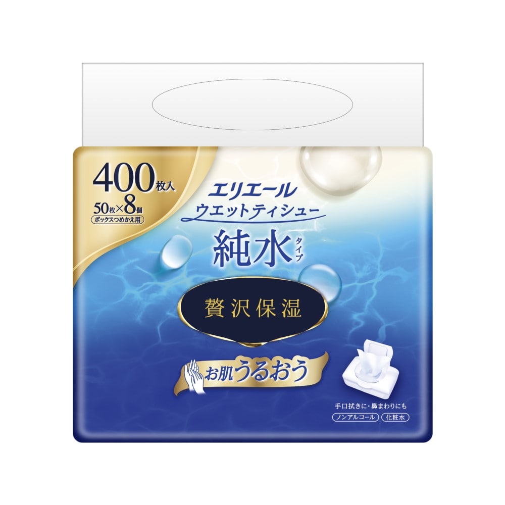 大王製紙　エリエールウエットティシュー純水タイプ贅沢保湿　ボックス　つめかえ用５０枚×８Ｐ ボックス　つめかえ用５０枚×８Ｐ