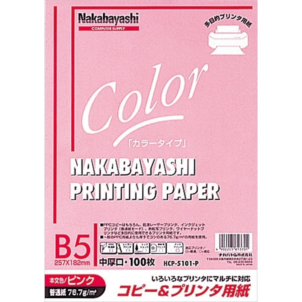 ナカバヤシ(Nakabayashi)　カラー用紙Ｂ５Ｐ　ＨＣＰ－５１０１－ピンク ピンク