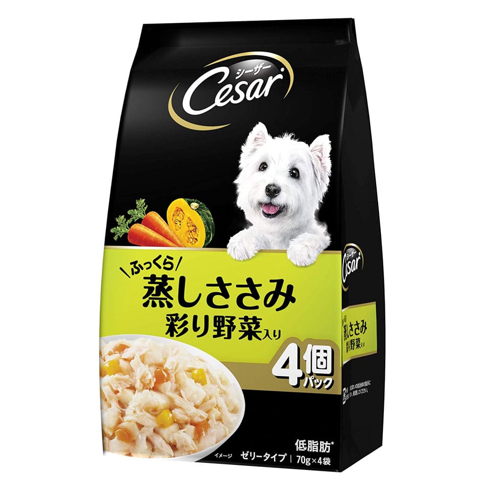 シーザーパウチ ふっくら蒸しささみ 彩り野菜入り ７０ｇ×４袋パック ×３６個セット