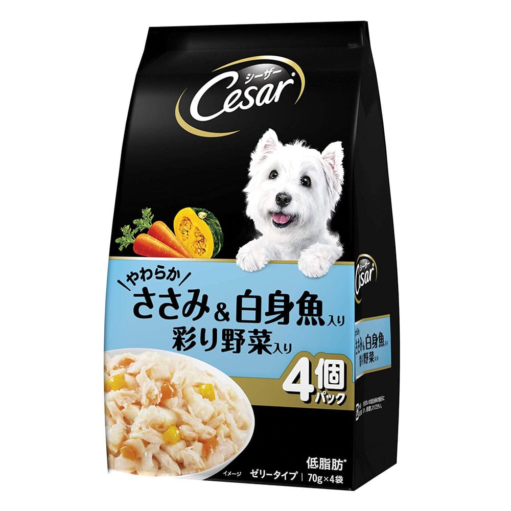 シーザーパウチ やわらかささみ＆白身魚入り 彩り野菜入り ７０ｇ×４袋パック ×３６個セット