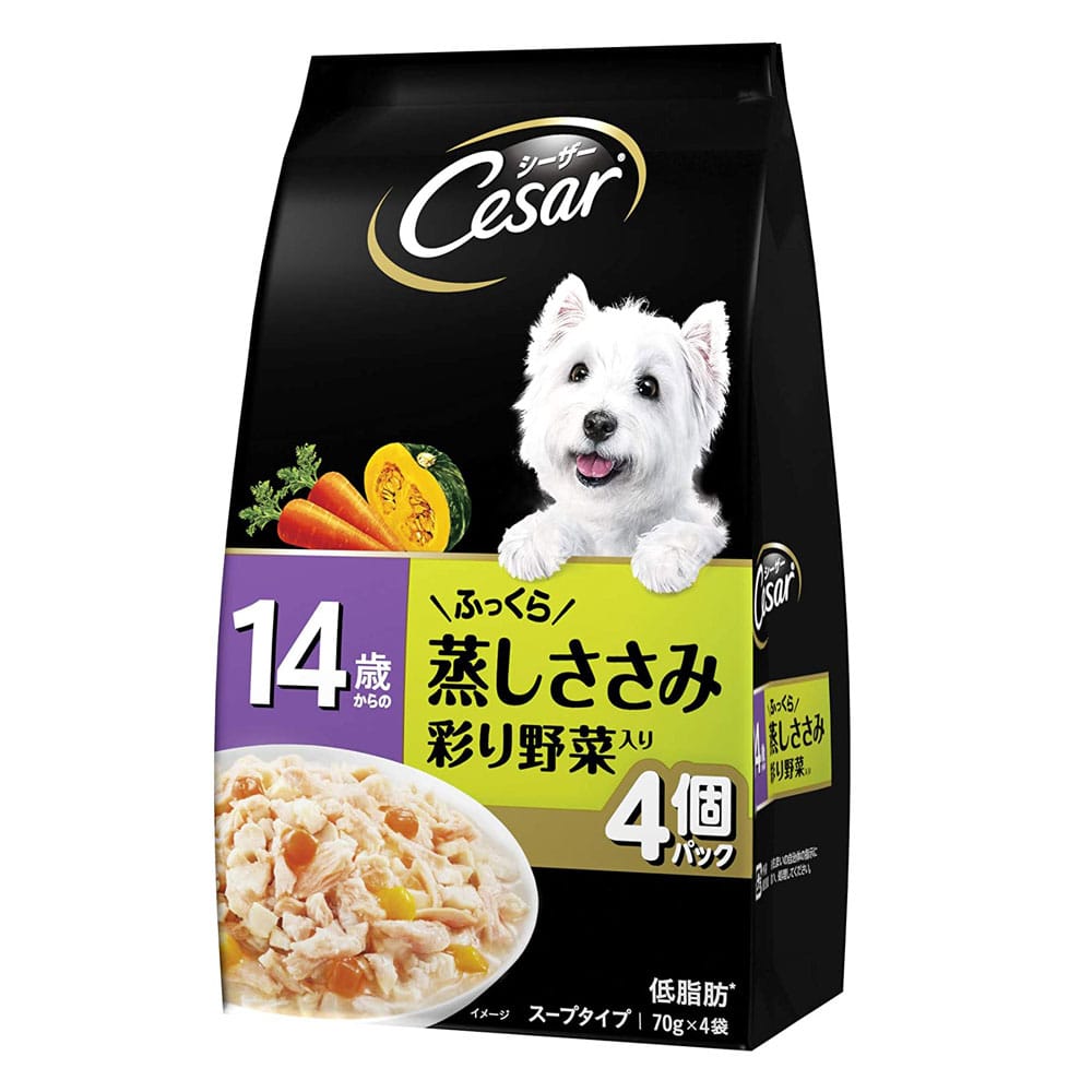 シーザーパウチ ふっくら蒸しささみ １４歳からのふっくら蒸しささみ 彩り野菜入り ７０ｇ×４袋パック ×３６個セット