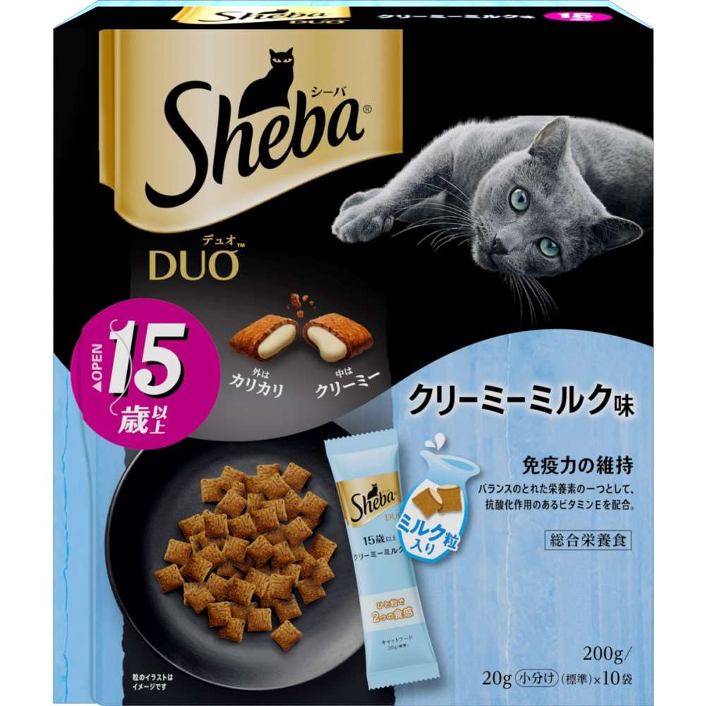 シーバ　デュオ　キャットフード　ドライ　１５歳以上　クリーミーミルク味　２００ｇ　老齢猫　シニア用 １５歳以上　クリーミーミルク味