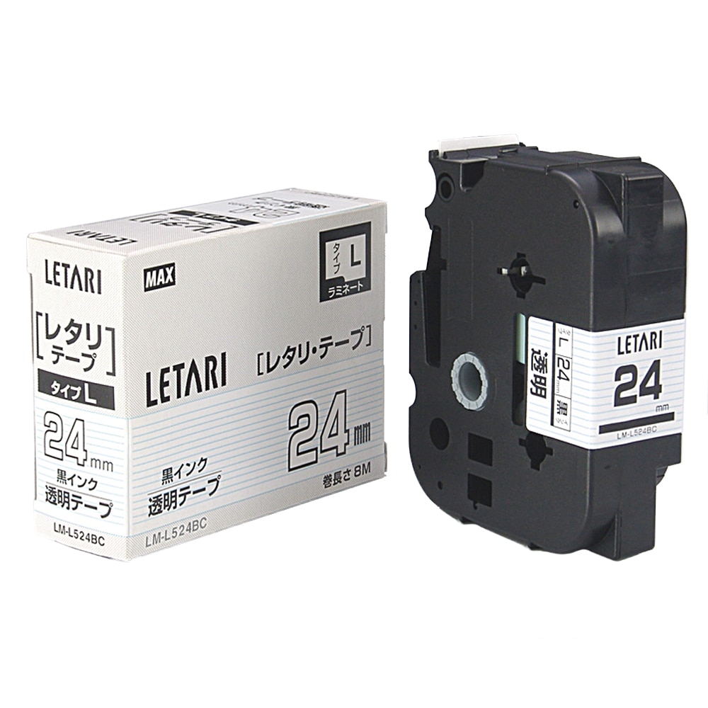 マックス　ビーポップミニ／レタリテープ　ＬＭ－Ｌ５２４ＢＣ　（２４ｍｍ　黒字・透明） LML524BC