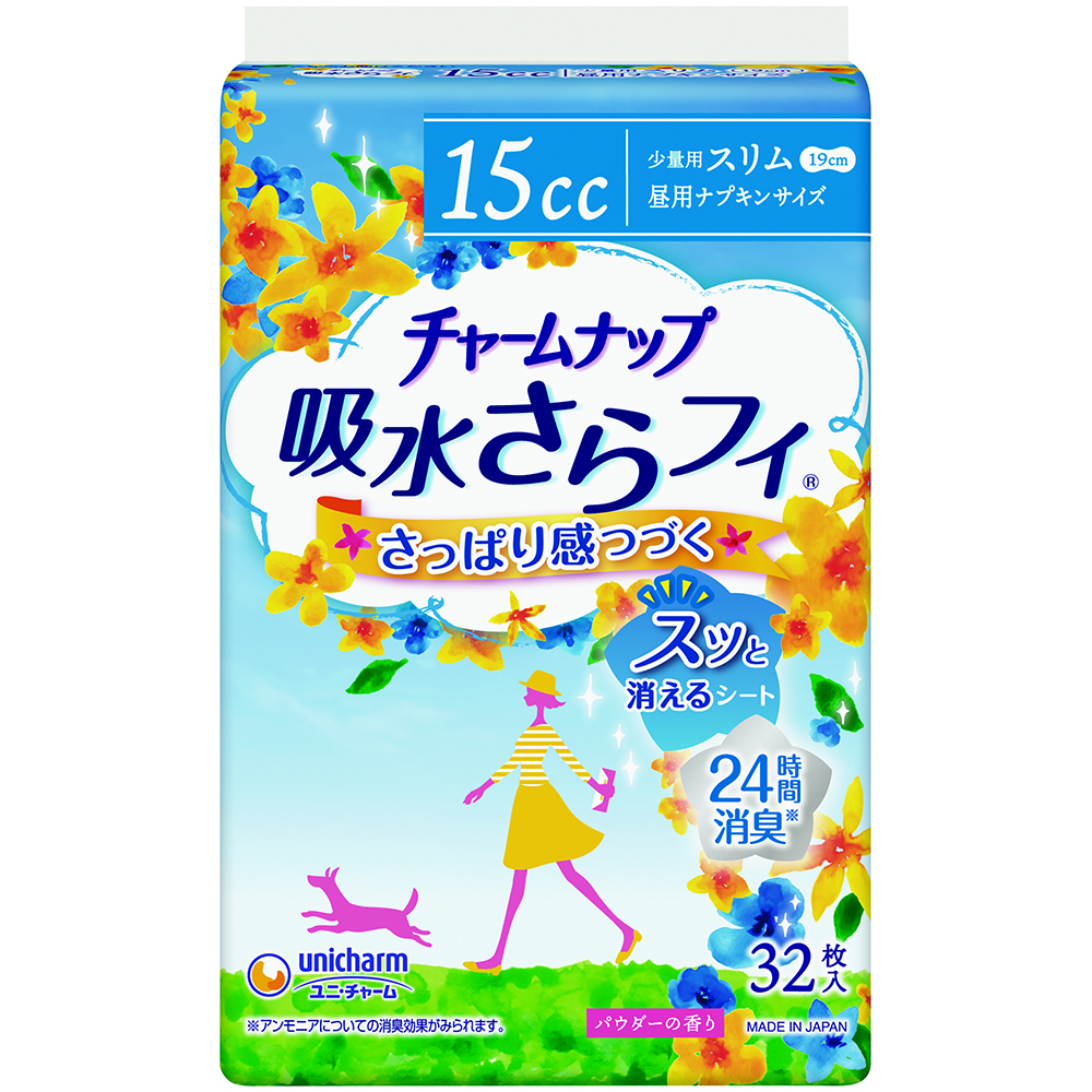 ユニ・チャーム　チャームナップ 吸水さらフィ 女性用 15cc 少量用 32枚入 昼用ナプキンサイズ 19cm 【軽い尿もれの方】×24個セット