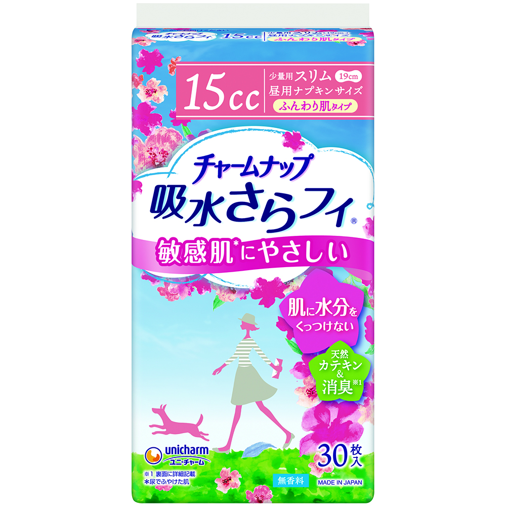 ユニ・チャーム　チャームナップ ふんわり肌 女性用 15cc 少量用 無香料 30枚 昼用ナプキンサイズ 19cm【軽い尿もれの方】×24個セット