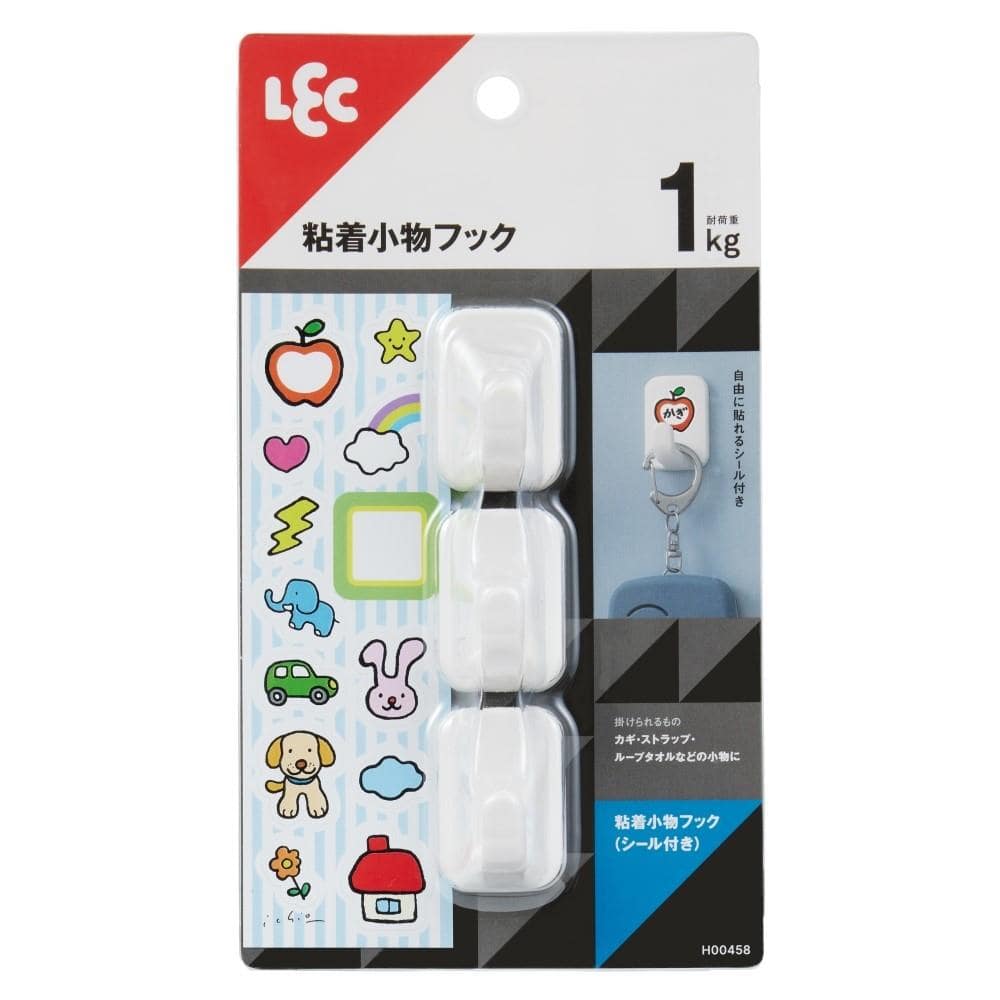 レック　粘着小物フック　シール付き　３個入り　耐荷重１ｋｇ 粘着小物フック