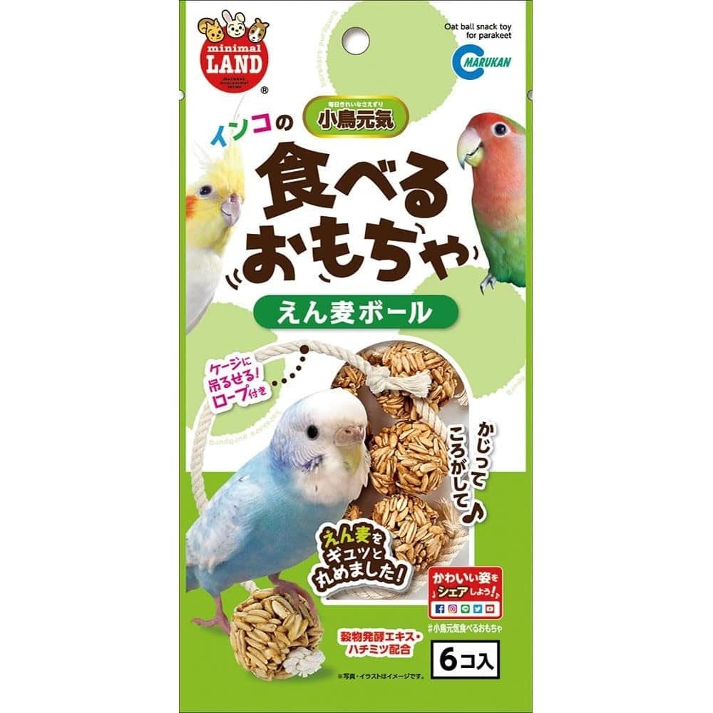 マルカン　インコ食べるおもちゃ えん麦ボール　６個