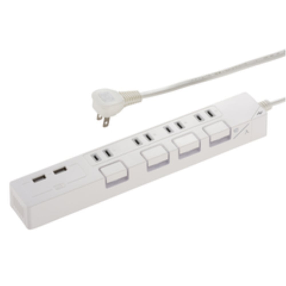 オーム電機　ＵＳＢポート付光る押しボタン式電源タップ　ＨＳ－ＴＰＫＵ４２Ｗ－２２