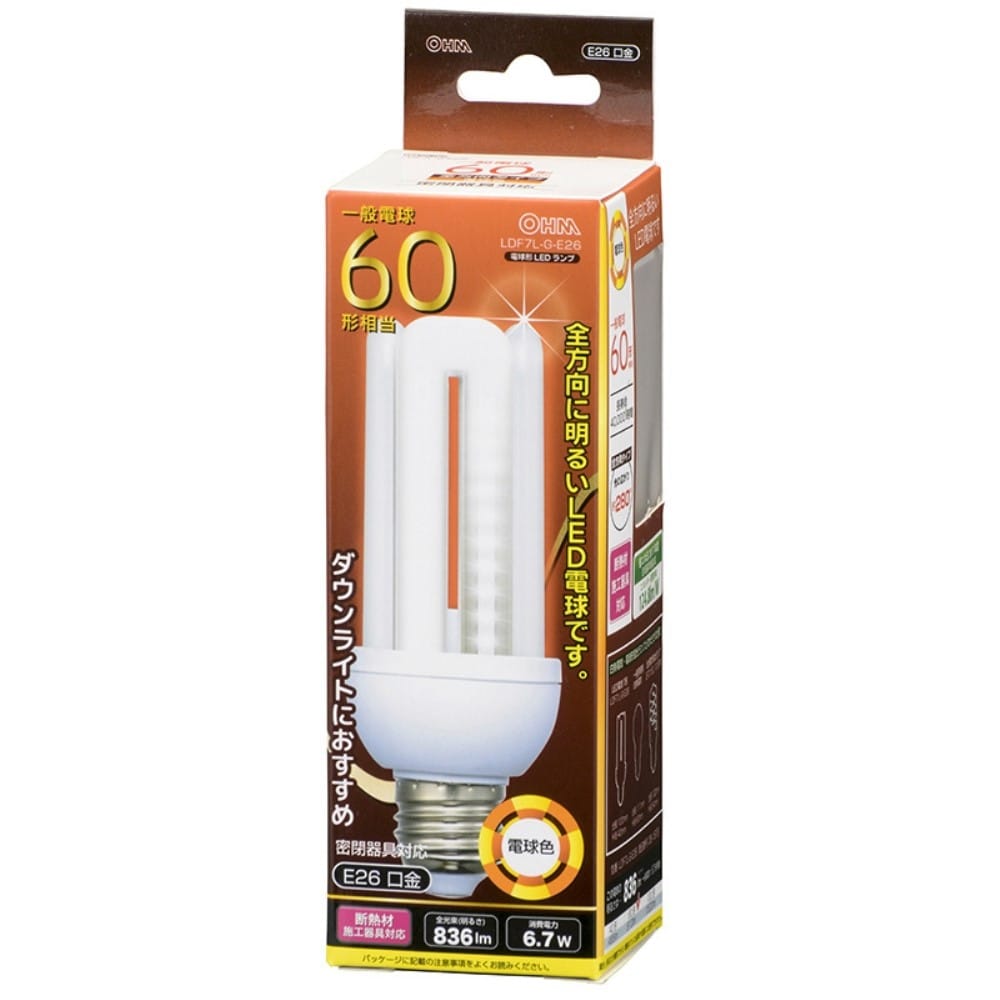 オーム電機　ＬＥＤ電球　Ｄ　Ｅ２６　７Ｗ　電球色　ＬＤＦ７Ｌ－Ｇ－Ｅ２６ 電球色