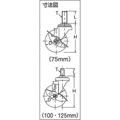 ■ハンマー　Ｓ型　ねじ式　自在ＳＰ付　ゴム車１２５ｍｍ　Ｍ２０ＸＰ２．５　413SAR125BAR01 413SAR125BAR01