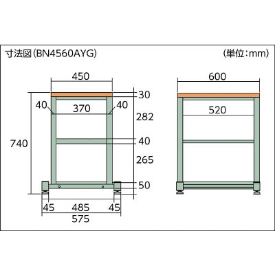 ■トラスコ中山(TRUSCO)　ＢＮ型小型作業台　４５０Ｘ６００ＸＨ７４０　ＹＧ色  BN4560AYG BN4560AYG