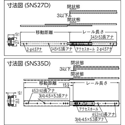 ■ＬＡＭＰ　オールステンレス鋼製スライドレール（１９０－１１０－１９０）　SNS27D-50 SNS27D-50