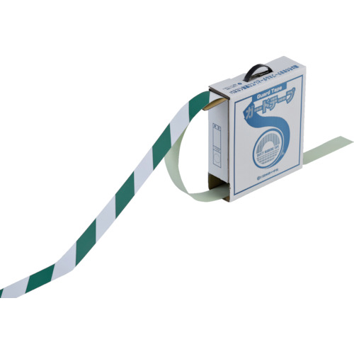 □緑十字 ガードテープ（ラインテープ） 白／緑（トラ柄） ５０ｍｍ幅