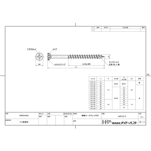 ダイドーハント　小箱　軸細コーススレッドＢＫ　３．３ｘ５０　（４００本） 00045705