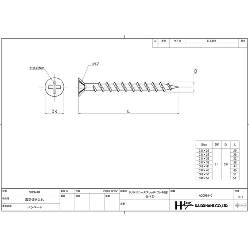 ■ダイドーハント　ステンレス　（ＳＵＳ４１０）　コーススレッドフレキ　３．８Ｘ４１（５００本） 00045898