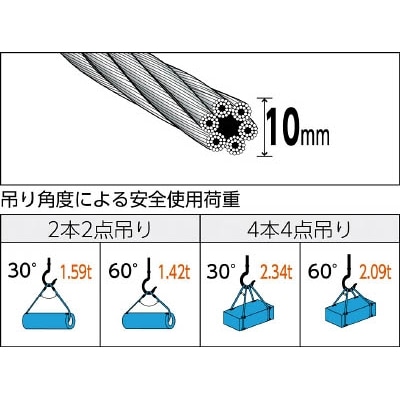 ■トラスコ中山(TRUSCO)　玉掛けワイヤーロープ　段落し　１０ｍｍＸ３ｍ　TWD-10S3 TWD-10S3