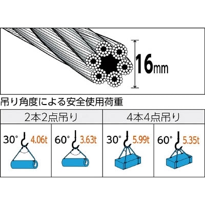 ■トラスコ中山(TRUSCO)　玉掛けワイヤーロープ　段落し　１６ｍｍＸ３．５ｍ　TWD-16S3.5 TWD-16S3.5