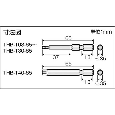 ■トラスコ中山(TRUSCO)　ヘクスローブビット穴付ＭＧ付　Ｔ３０Ｘ６５Ｈ　THBT3065 THBT3065