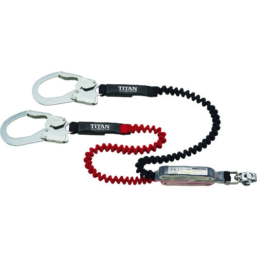 タイタン　ＥＸＪ伸縮ストラップ式　タイプ１ランヤード　ブラック／レッド　ダブル　（墜落制止用器具） HLERW