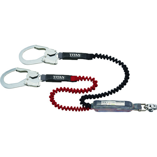 ■タイタン　ＥＸＪ伸縮ストラップ式　タイプ１ランヤード　ブラック／レッド　ダブル　（墜落制止用器具） HLERW130