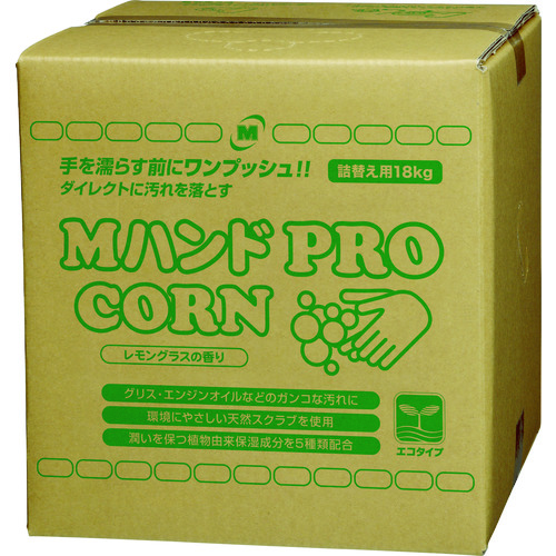 ■ミドリ安全　ハンドクリーナー　Ｍハンド　ＰＲＯ／ＣＯＲＮ　１８ＫＧ詰替え用ＢＩＢ容器 MHANDPROCORN18KG