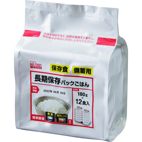 ■ＩＲＩＳ　【※軽税】３１０６２１　長期保存パックごはん　４袋入り（１袋＝１８０ｇ×１２食パック） 310621