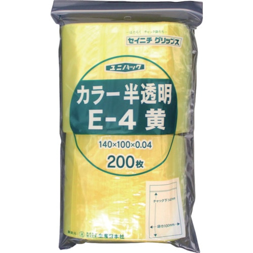 ■セイニチ　「ユニパック」　Ｅ‐４　黄　１４０×１００×０．０４　２００枚入　E-4-CY