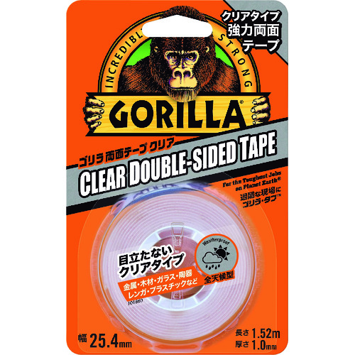ＫＵＲＥ　強力両面テープ　ゴリラ両面テープ　クリア　２５．４ｍｍ×１．５２ｍ×厚さ１．０ｍｍ NO1780