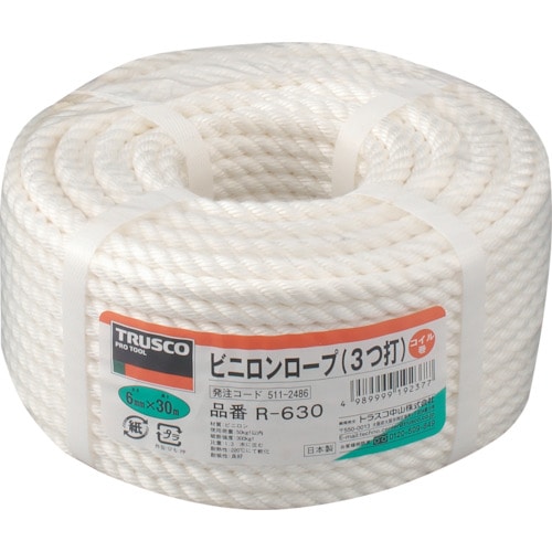 ■トラスコ中山(TRUSCO)　ビニロンロープ　３つ打　線径６ｍｍＸ長さ３０ｍ  R-630   (6ﾊﾟｲX30M) R-630 (6ﾊﾟｲX30M)