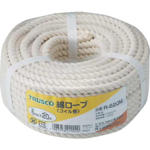 ■トラスコ中山(TRUSCO)　綿ロープ　３つ打　線径６ｍｍＸ長さ２０ｍ  R-620M   (6ﾊﾟｲX20M) R-620M (6ﾊﾟｲX20M)