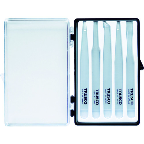 ■ＴＲＵＳＣＯ　透明プラスチック製ピンセット５本組セット TPP25SETTM