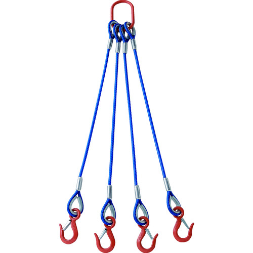 ■ＴＲＵＳＣＯ　４本吊玉掛ワイヤーロープスリング（カラー被覆付）アルミロックタイプ　青透明１Ｍ TWSP4P12S1