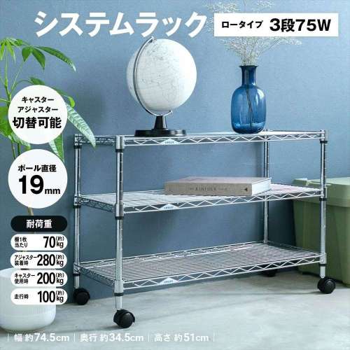 システムラックローα３段７５Ｗ　７５３５‐５０　可動棚