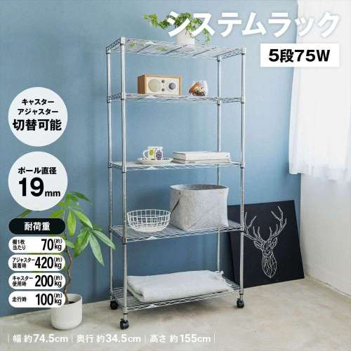 システムラックα５段７５Ｗ　７５３５‐１５５　可動棚