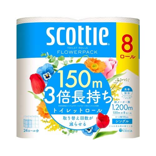 日本製紙クレシア　スコッティ　フラワーパック　３倍長持ち　８ロール　シングル