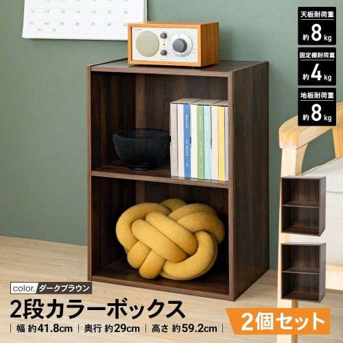 LIFELEX 2段カラーボックス ダークブラウン β ×2個セット