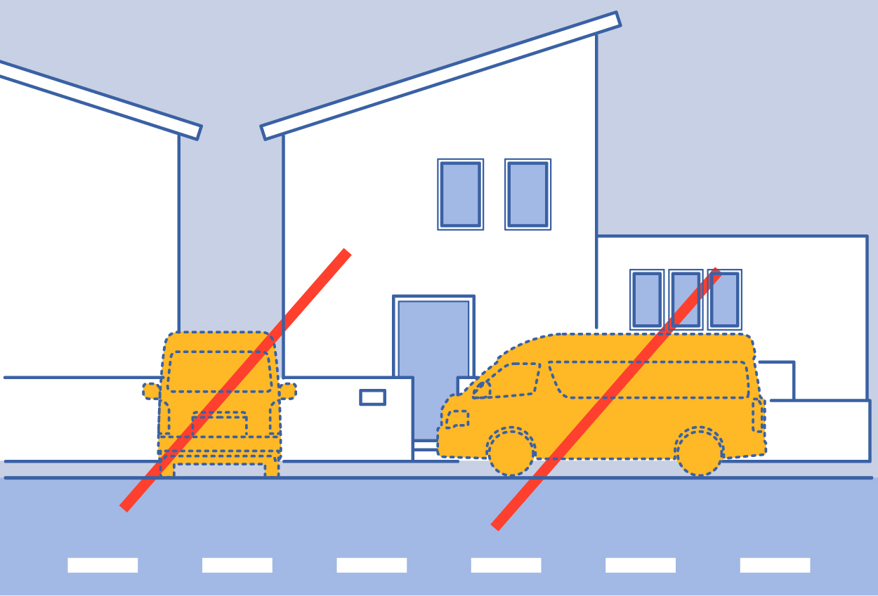 作業車が建物に隣接して駐車できない場合