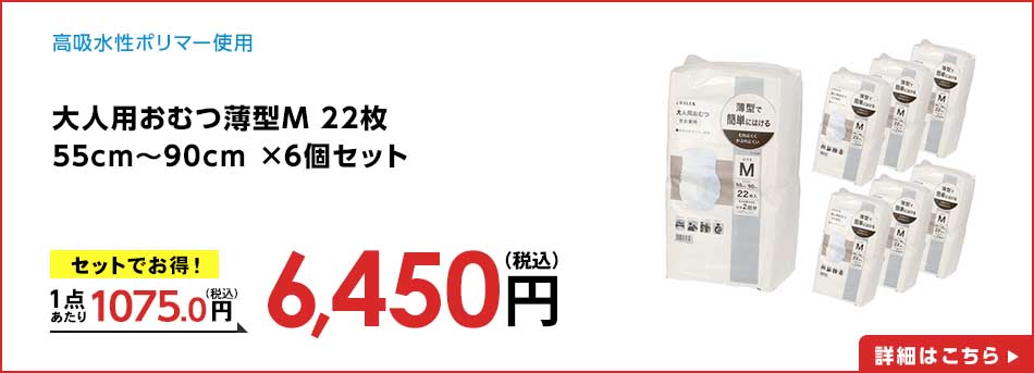 大人用おむつ薄型M 22枚 55cm~90cm ×6個セット